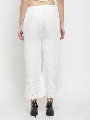 White embroidered rayon palazzo-pants 4