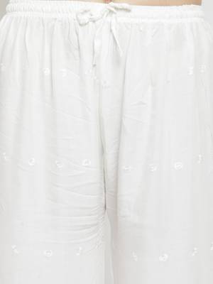 White embroidered rayon palazzo-pants 5