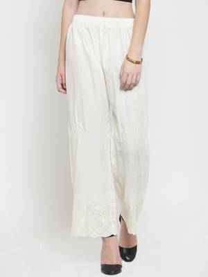 Off-white embroidered rayon palazzo-pants 1
