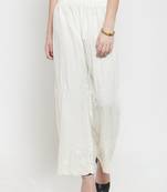 Off-white embroidered rayon palazzo-pants