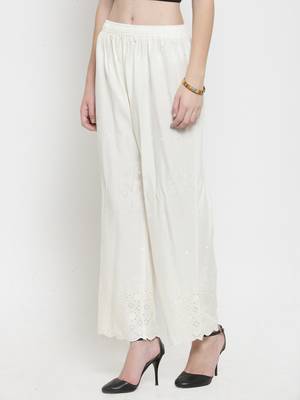 Off-white embroidered rayon palazzo-pants 3