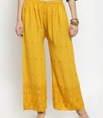 Mustard embroidered rayon palazzo-pants