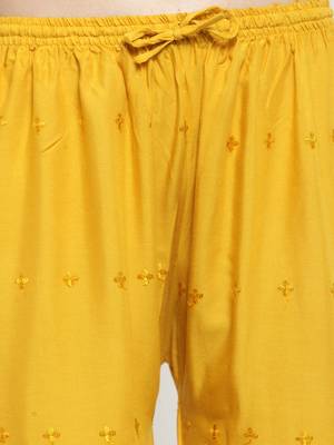 Mustard embroidered rayon palazzo-pants 5