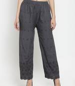 Grey embroidered rayon palazzo-pants