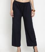 Navy-blue plain rayon palazzo-pants