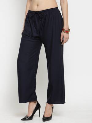 Navy-blue plain rayon palazzo-pants 3