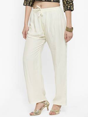 Off-white plain rayon palazzo-pants 3