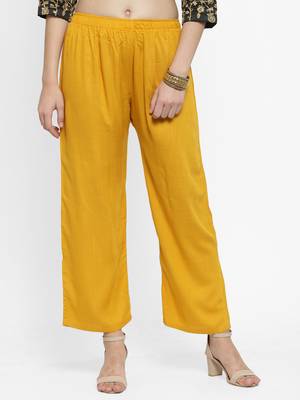 Mustard plain rayon palazzo-pants 1