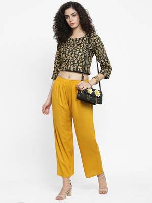Mustard plain rayon palazzo-pants 2