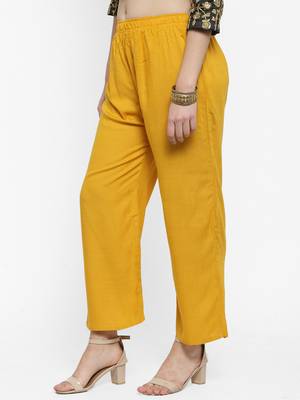 Mustard plain rayon palazzo-pants 3