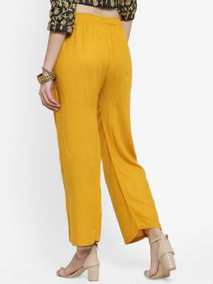 Mustard plain rayon palazzo-pants 4