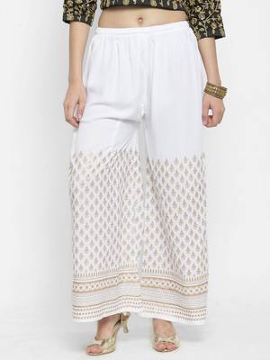White printed rayon palazzo-pants 1