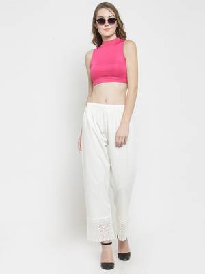 Off-white plain rayon palazzo-pants 2