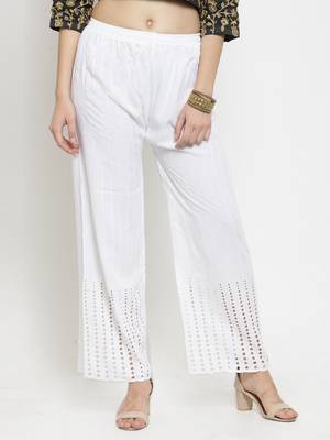 White plain rayon palazzo-pants 1