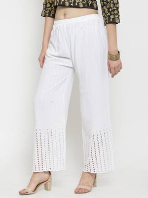 White plain rayon palazzo-pants 3