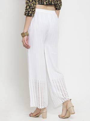 White plain rayon palazzo-pants 4