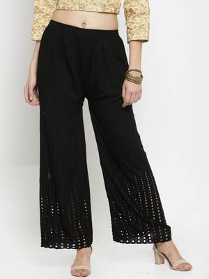 Black plain rayon palazzo-pants 1