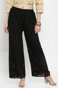 Black plain rayon palazzo-pants