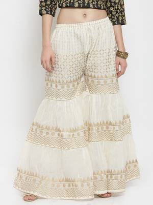 Off-white printed cotton palazzo-pants 1