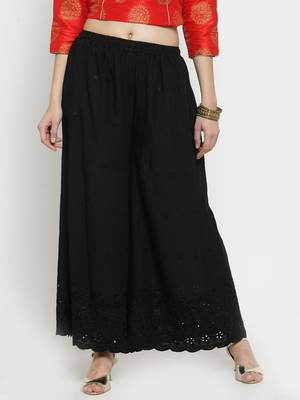 Black embroidered rayon palazzo-pants 1