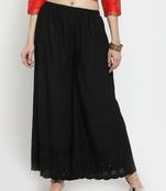 Black embroidered rayon palazzo-pants