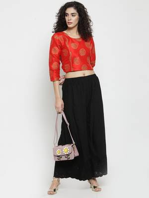 Black embroidered rayon palazzo-pants 2