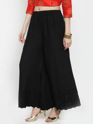 Black embroidered rayon palazzo-pants 3