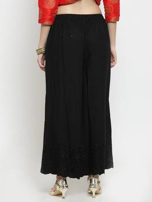 Black embroidered rayon palazzo-pants 4