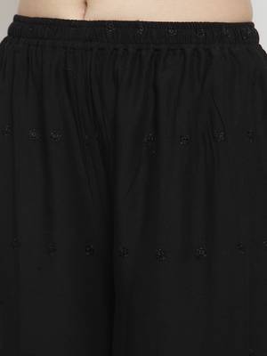 Black embroidered rayon palazzo-pants 5