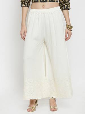 Off-white embroidered rayon palazzo-pants 1