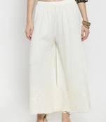 Off-white embroidered rayon palazzo-pants
