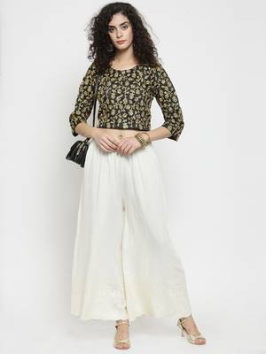 Off-white embroidered rayon palazzo-pants 2