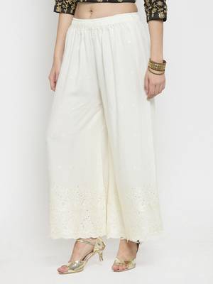 Off-white embroidered rayon palazzo-pants 3