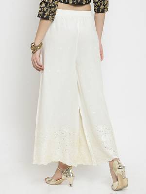 Off-white embroidered rayon palazzo-pants 4