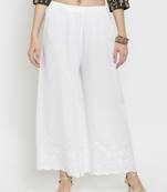 White embroidered rayon palazzo-pants