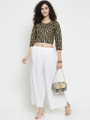 White embroidered rayon palazzo-pants 2