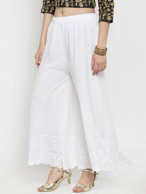 White embroidered rayon palazzo-pants 3