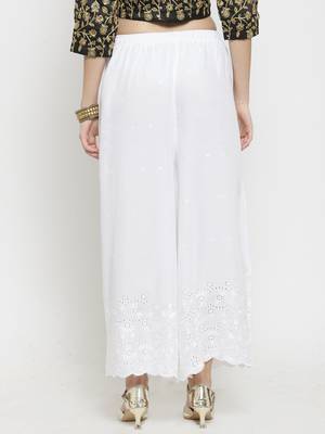 White embroidered rayon palazzo-pants 4