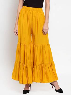 Mustard plain rayon palazzo-pants 1