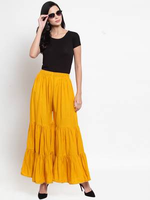 Mustard plain rayon palazzo-pants 2