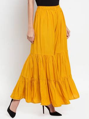 Mustard plain rayon palazzo-pants 3