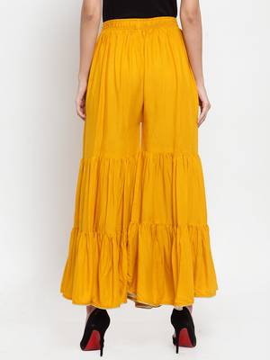 Mustard plain rayon palazzo-pants 4