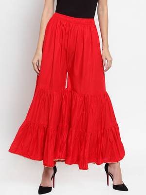 Red plain rayon palazzo-pants 1