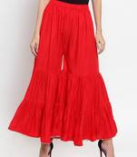 Red plain rayon palazzo-pants
