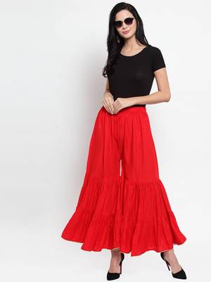 Red plain rayon palazzo-pants 2