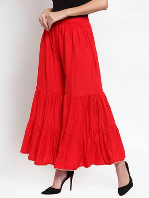 Red plain rayon palazzo-pants 3