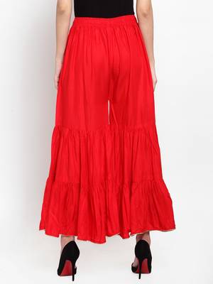 Red plain rayon palazzo-pants 4