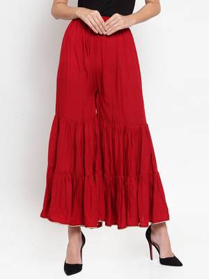 Maroon plain rayon palazzo-pants 1