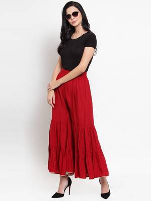 Maroon plain rayon palazzo-pants 2