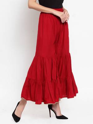 Maroon plain rayon palazzo-pants 3